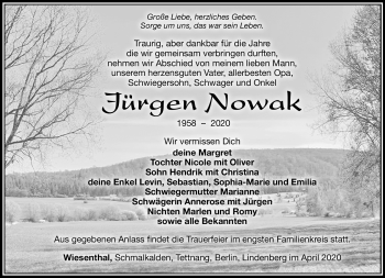 Traueranzeige von Jürgen Nowak von Südthüringer Presse