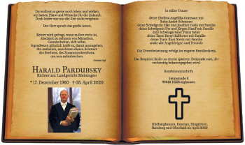 Traueranzeige von Harald Pardubsky von Südthüringer Presse