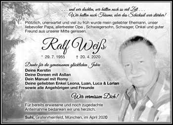Traueranzeige von Ralf Weiß von Südthüringer Presse