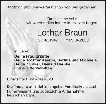 Traueranzeige von Lothar Braun von Neue Presse Coburg