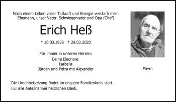 Traueranzeige von Erich Heß von Neue Presse Coburg