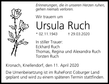 Traueranzeige von Ursula Ruch von Neue Presse Coburg