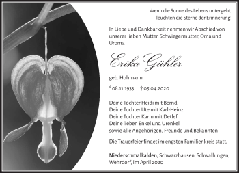 Traueranzeige von Erika Gühler von Südthüringer Presse