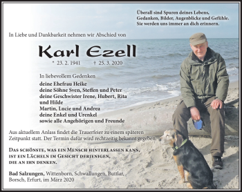 Traueranzeige von Karl Ezell von Südthüringer Presse