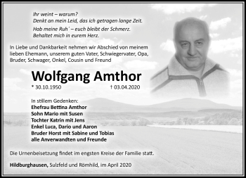 Traueranzeige von Wolfgang Amthor von Südthüringer Presse