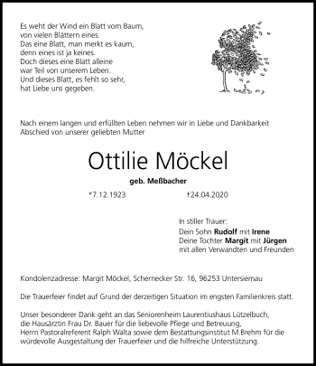Traueranzeige von Ottilie Möckel von Neue Presse Coburg