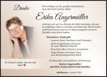 Traueranzeige von Erika Angermüller von Südthüringer Presse