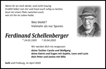 Traueranzeige von Ferdinand Schellenberger von Südthüringer Presse
