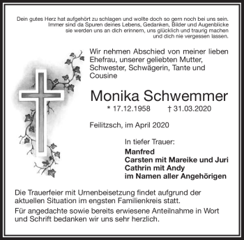 Traueranzeige von Monika Schwemmer von Frankenpost