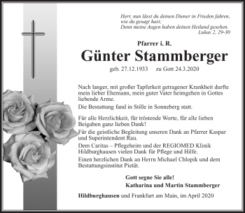 Traueranzeige von Günter Stammberger von Südthüringer Presse