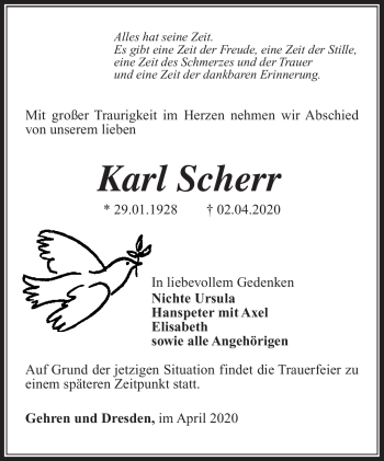 Traueranzeige von Karl Scherr von Südthüringer Presse