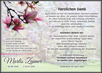 Traueranzeige von Marlis Zauner von Südthüringer Presse