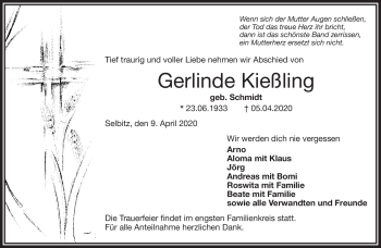 Traueranzeige von Gerlinde Kießling von Frankenpost