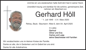 Traueranzeige von Gerhard Höll von Frankenpost