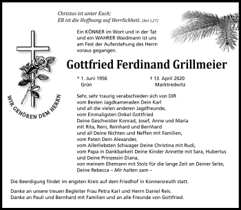 Traueranzeige von Gottfried Grillmeier von Frankenpost