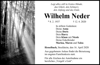 Traueranzeige von Wilhelm Neder von Neue Presse Coburg