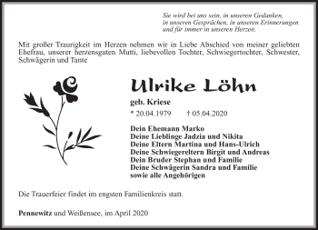 Traueranzeige von Ulrike Löhn von Südthüringer Presse