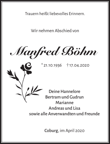 Traueranzeige von Manfred Böhm von Neue Presse Coburg