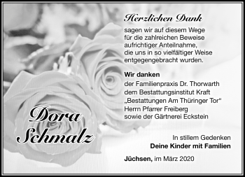 Traueranzeige von Dora Schmalz von Südthüringer Presse