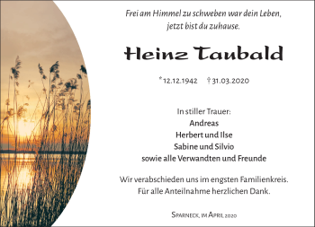 Traueranzeige von Heinz Taubald von Frankenpost