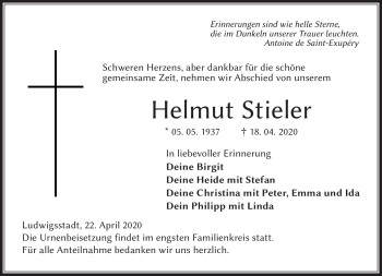 Traueranzeige von Helmut Stieler von Neue Presse Coburg