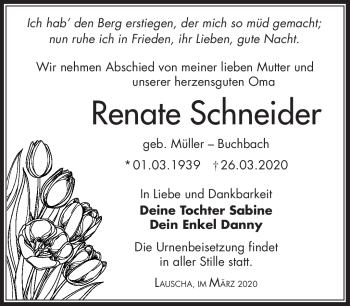 Traueranzeige von Renate Schneider von Südthüringer Presse