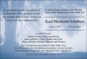 Traueranzeige von Karl-Hermann Schubert von Südthüringer Presse