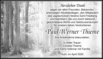 Traueranzeige von Paul-Werner Thiem von Südthüringer Presse