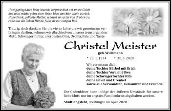 Traueranzeige von Christel Meister von Südthüringer Presse