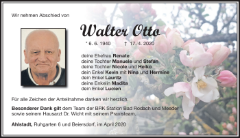 Traueranzeige von Walter Otto von Südthüringer Presse
