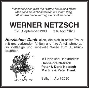 Traueranzeige von Werner Netzsch von Frankenpost