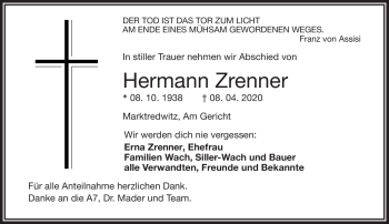 Traueranzeige von Hermann Zrenner von Frankenpost