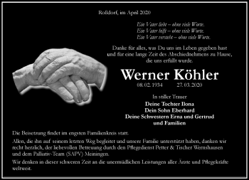 Traueranzeige von Werner Köhler von Südthüringer Presse