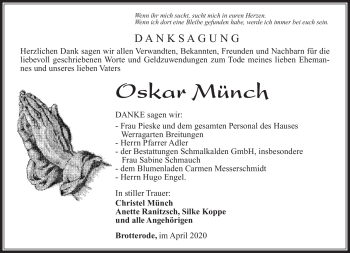 Traueranzeige von Oskar Münch von Südthüringer Presse