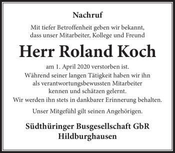 Traueranzeige von Roland Koch von Südthüringer Presse