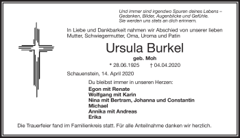 Traueranzeige von Ursula Burkel von Frankenpost