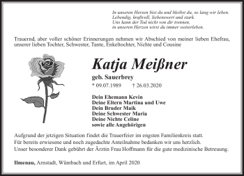 Traueranzeige von Katja Meißner von Südthüringer Presse