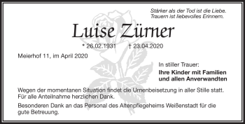 Traueranzeige von Luise Zürner von Frankenpost
