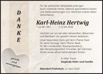 Traueranzeige von Karl-Heinz Hertwig von Neue Presse Coburg