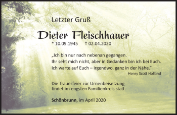 Traueranzeige von Dieter Fleischhauer von Südthüringer Presse