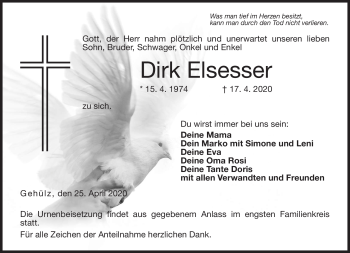 Traueranzeige von dirk Elsesser von Neue Presse Coburg