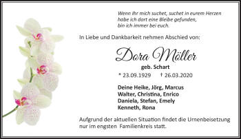Traueranzeige von Dora Möller von Südthüringer Presse