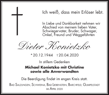 Traueranzeige von Dieter Konietzko von Südthüringer Presse