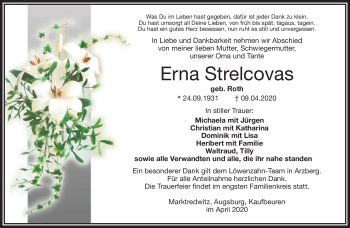Traueranzeige von Erna Strelcovas von Frankenpost