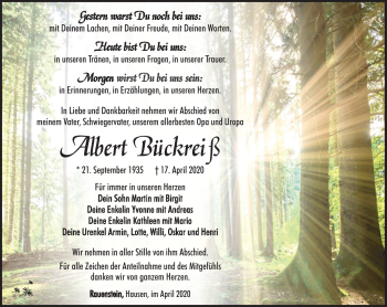Traueranzeige von Albert Bückreiß von Südthüringer Presse