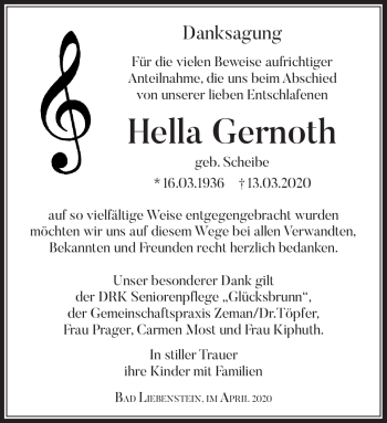 Traueranzeige von Hella Gernoth von Südthüringer Presse