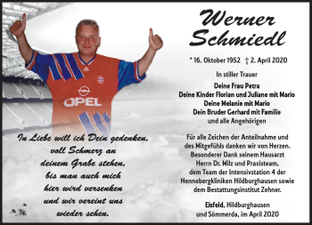 Traueranzeige von Werner Schmiedl von Südthüringer Presse