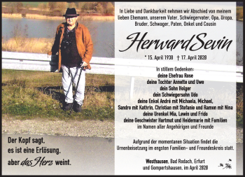 Traueranzeige von Herward Sevin von Südthüringer Presse