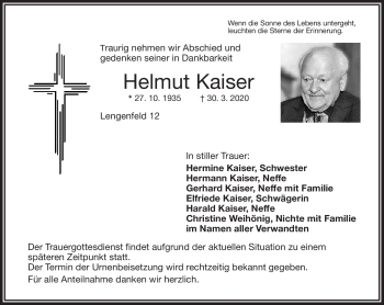Traueranzeige von Helmut Kaiser von Frankenpost