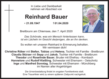 Traueranzeige von Reinhard Bauer von Frankenpost